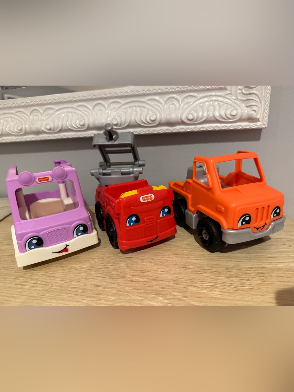 Lot Of 3 Little People Vehicles Ice Cream Truck, Help & Go Tow Truck, Fire Truck